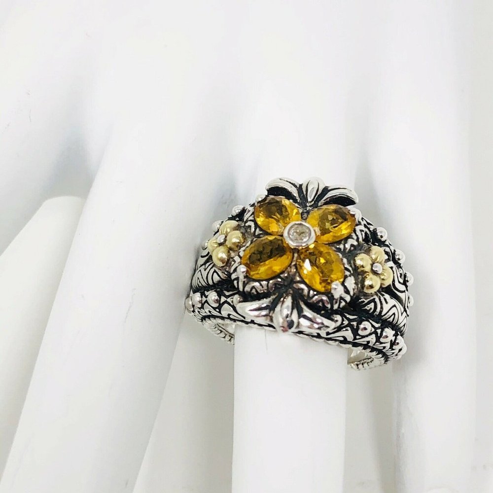Barbara Bixby Sterling Silver 18K Gold Citrine Flower Ring Size 6 - Picture 4 of 8